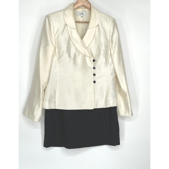 Le Suit Dresses & Skirts - Le Suit Womens Skirt Suit 10 Blazer Set Cream Black Satin Professional Formal